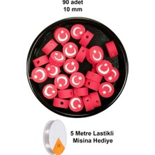 Neonova 90 Adet 10 mm Polimer Kil Fimo Boncuk Takı Bileklik + 5 Metre Lastikli Misina Hediye - Türk Bayrağı