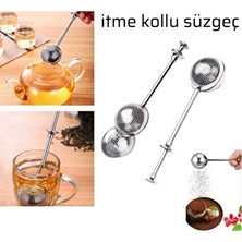 CATEKSSS Paslanamaz Çelik Itme Kollu Süzgeç Teleskopik Top Şekilli Bitki Çayı Süzgeci | Çay Süzgeç - 1 Adet P