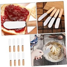 CATEKSSS Bambu Saplı Lüx 6 Adet Tereyağı Bal Reçel Bıçağı 12 Cm. Çelik Metalik