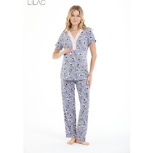 Lilac Hamile & Lohusa V Yaka Düğmeli Pijama Takımı