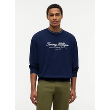 Tommy Hilfiger Lacivert Erkek Bisiklet Yaka Baskılı Sweatshirt MW0MW43187DCC_NAUTICAL Tıpped Coll