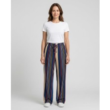 Centilmen Polin Çizgili Beli Lastikli ve Bağlamalı Wide Leg Pantolon 124032