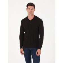 Cacharel Erkek Siyah Slim Fit Pamuk Karışımlı Polo Yaka Triko Kazak 50318949-VR046