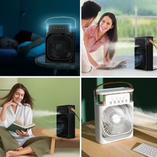 Hereveoyuncak Taşınabilir 3 Farklı Mod Ayarlı 7 Farklı LED Işıklı Sulu Soğutmalıı Taşınabilir Masaüstü USB Fan Vantilatör
