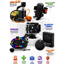 Neffo Motosiklet Aksesuar Seti Disk Kilidi V20 Intercom 4K Aksiyon Kamera Telefon Tutacağı Takip Cihazı