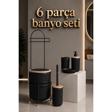 Okyanus Home Siyah Yuvarlak Linea Due Standlı 6 Parça Banyo Seti ve Wc Kağıtlık Modern Tasarım