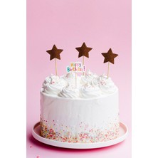 Artikel Kahverengi Yıldız Simli Eva Kürdan Cupcake Toppers Cupcake Çubuğu 12'li