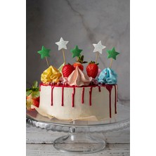 Artikel Beyaz-Yeşil Çift Taraflı  Yıldız Simli Kürdan Cupcake Toppers Cupcake Çubuğu 12'li