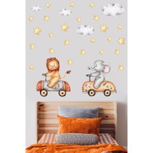 Artikel Sevimli Aslan ve Fil, Bulutlar, Yıldızlar Çocuk Odası Duvar Sticker 50 x 70 cm