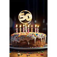 Artikel Gold 50 Yaş Yazılı Ayna Pleksi Pasta Üstü & Doğum Günü Partisi & Pleksi Pasta Süsü