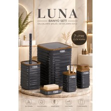 Okyanus Home Luna Antrasit Ahşap Desenli Kare Banyo Seti 5'li Suya Dayanıklı Modern Tasarım