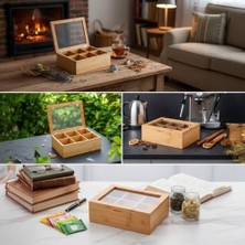 Duca Store Bambu 6 Bölmeli Çay Kutusu -%100 Orjinal Bambu Mıknatıslı Kapak 21X16,5 X7CM