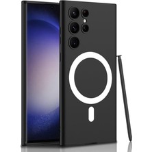 Duca Store Zore Galaxy Ile Uyumlu S23 Ultra Kılıf Şarj Özellikli Kıpta Silikon Kapak Siyah