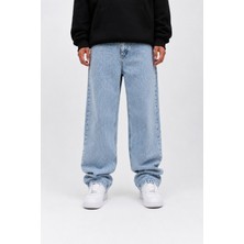 Lyvens Erkek Buz Mavi Baggy Jean Pantolon Oversize