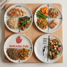 Duca Store 4'lü Seramik Tabak Seti, Porsiyon Kontrol Tasarımlı, Protein ve Sebze Bölmeli, Diyet Dostu