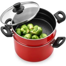 Duca Store Redio Haşlama Tenceresi - Yanmaz Yapışmaz Teflon Iç Yüzeyli, Alüminyum Kırmızı Derin Tencere (22 cm / 3.8 Litre)