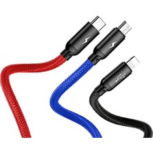 Duca Store 3 In 1, Lightning Için Şarj & Data Aktarım, Micro USB & Usb-C Için Şarj Kablosu, 0.3 Metre, Siyah