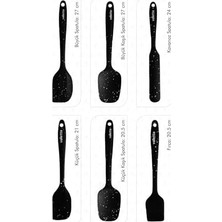 Duca Store Drongo Isıya Dayanıklı Yanmaz Yapışmaz Silikon Spatula Seti 6 Parça Siyah Noktalı