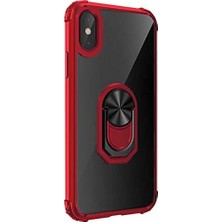 Duca Store Apple iPhone x Için Kılıf Grande Clear Ring Holder Kırmızı [iphone x ile Uyumlu Kılıf - Kırmızı]
