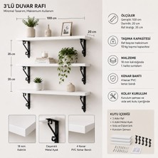     Erdem Mobilya Premium 3’lü Dekoratif Duvar Rafı 100X20 cm Beyaz Siyah Metal Ayaklı
