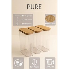 Fhilli Pure 3 Adet 2,5 Litre Mega Boy Bambu Vakum Kapaklı Saklama Kabı Organizer Deterjanlık
