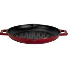 Duca Store Döküm Yuvarlak Izgara Tavası Döküm Demir Yekpare Çift Kulplu ÇAP(Ø)30CM.-BORDO