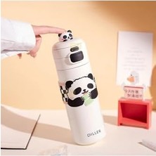 Duca Store Diller 480ML Sevimli Hayvanlar Süslü Pipetli/pipetsiz El Askılı Paslanmaz Çelik Termos (Panda)