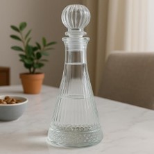Duca Store Desenli Cam Sürahi – Kapaklı Şeffaf Karaf, Su, Şarap, Likör ve Meşrubat Sunum Şişesi, Zarif Masa Dekoru