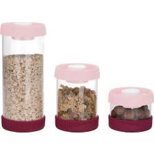 Duca Store Yuvarlak Vakumlu Cam Saklama Kabı Seti, 3'lü Set (450 ML+840 ML+1500 Ml), Pembe