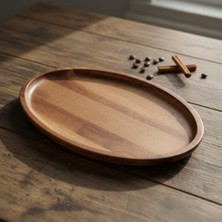 Duca Store Akasya Ağacı Oval Sunum Tabağı (28X18 Cm) | Yükseltilmiş Kenarlı Doğal Ahşap Servis Tepsisi | Kahve, Peynir ve Atıştırmalık Sunumları Için
