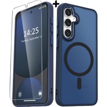 Duca Store -  Galaxy A17 ile Uyumlu Kılıf Mat Magsafe ile Uyumlu Şarj Özellikli Renkli Kenarlı + Ekran Koruyucu Cam Set
