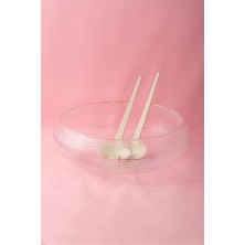 Duca Store 4306 El Yapımı Büyük Boy Kendinden Kaşıklı Cam Salata Meyve Çerez Makarna Sunum Kasesi Şeffaf 24 cm