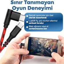 Duca Store Type-C To Type-C ile Uyumlu iPhone ve  ile Uyumlu Hızlı Şarj ve Data Kablosu 40 cm L Tipi Gaming Hasır Örgülü (Kırmızı)