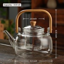 Duca Store Bambu Saplı Isıya Dayanıklı Borosilikat Cam Süzgeçli Demlik 1000ML, Isıya Dayanıklı Cam Bitki Çayı Demliği 1000ML