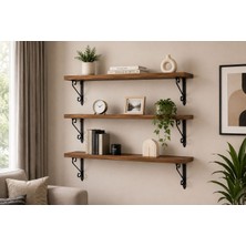     Erdem Mobilya 3’lü Dekoratif Duvar Rafı 100X20 cm Ceviz Siyah Metal Ayaklı