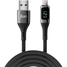 Duca Store 12W Dijital LED Ekranlı Usb-A To Lightning iPad Örgülü Hızlı Şarj ve Data Kablosu 1 Metre