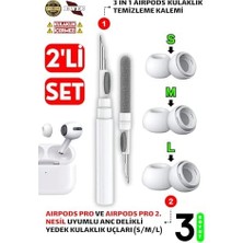 Duca Store Pro ve Pro 2.nesil Uyumlu Anc Delikli Silikon Kulaklık Uçları (S,m,l) ve 3'ü 1 Arada Bluetooth Kulaklık Temizleme Kalemi Seti (Beyaz)