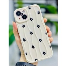 Duca Store Iphone 14 Plus ve 15 Plus ile Uyumlu Siyah Papatya Baskı Desenli Silikon Kılıf