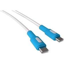 Duca Store Type C-C Power Delivery Hızlı Şarj Kablosu, Beyaz Kablo, Beyaz/mavi Uçlar (120 Cm)
