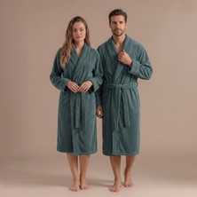 Chakra Solıd Bambu Unısex Bornoz Duman Turkuaz