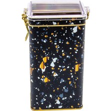 Duca Store EVLE-ER053-1H Terrazzo Black Desenli Dikdörtgen Metal Saklama Kabı 8X10 cm (Terrazzo Black)