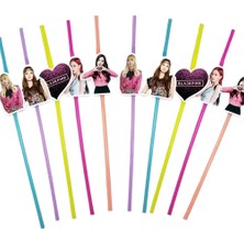 Parti Dükkanım Pipet Black Pink Temalı Artistik Körüklü Pipet 10 lu Doğum Günü Temalı Pipet