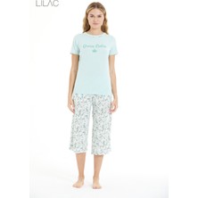 Lilac Çiçek Desenli %100 Viscon Capri Takım