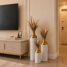 Vien Home Metal Dekoratif Vazo 3'lü Set – Beyaz & Altın Salon ve Antre Vazosu