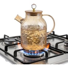 Duca Store Lusterli Borosilikat Cam Sürahi - Isıya ve Ateşe Dayanıklı, Bambu Kapaklı ve  Kulplu Şık Sürahi (1.6 Litre)