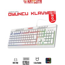 Katsuta Membran Switch Rainbow LED Işıklı Türkçe Q Gaming Oyuncu Klavyesi Beyaz Renk Klavye