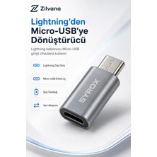 Zilvana Lightning Dişi To Micro-Usb Erkek Şarj ve Veri Aktarım Dönüştürücü Adaptör – Gri Metalik