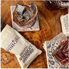 Duca Store Pinecone 9 Adet Viski Soğutma Taşı Seti Viski Taşı Kesesi Doğal Granit Premium Hediyelik Soğutucu Taş, Pinecone, 2 x 2