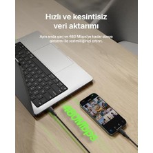 Duca Store Eco Örgülü Usb-C - Usb-C Kablosu, 3 M, 240 W, Yumuşak, Esnek Hızlı Şarj Kablosu, 16, Galaxy S25, 9, Macbook, iPad Pro ve Daha Fazlası Için Tip-C Şarj Kablosu - Siyah (Usb 2.0)