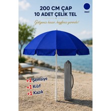 Düvenci Toptan 200 Çap/ 10 Çelik Tel Mavi Plaj Şemsiyesi + Kazık + Kılıf, Sahil Paketi